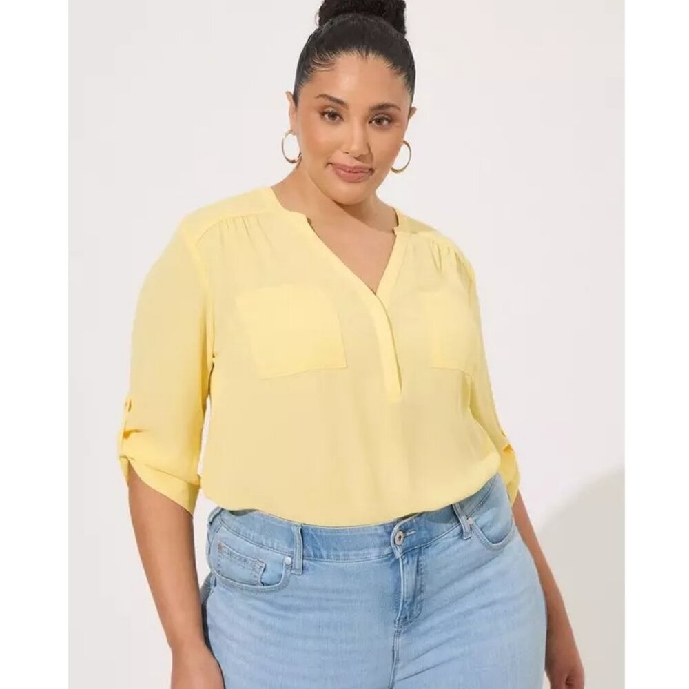 Torrid Harper 3/4 Sleeve Pullover Blouse Size 4X Sundress Yellow Business Casual